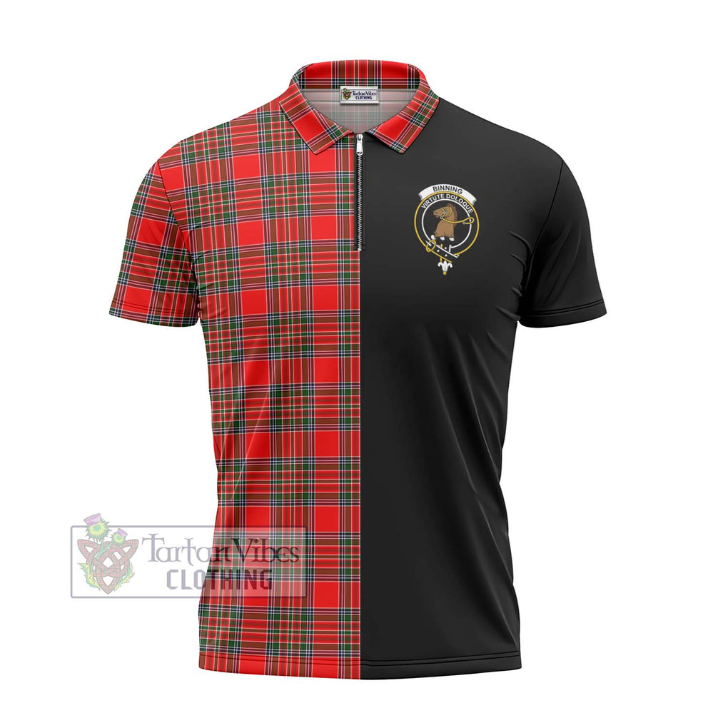 Binning Tartan Zipper Polo Shirt with Family Crest and Half Of Me Style - Tartanvibesclothing Shop