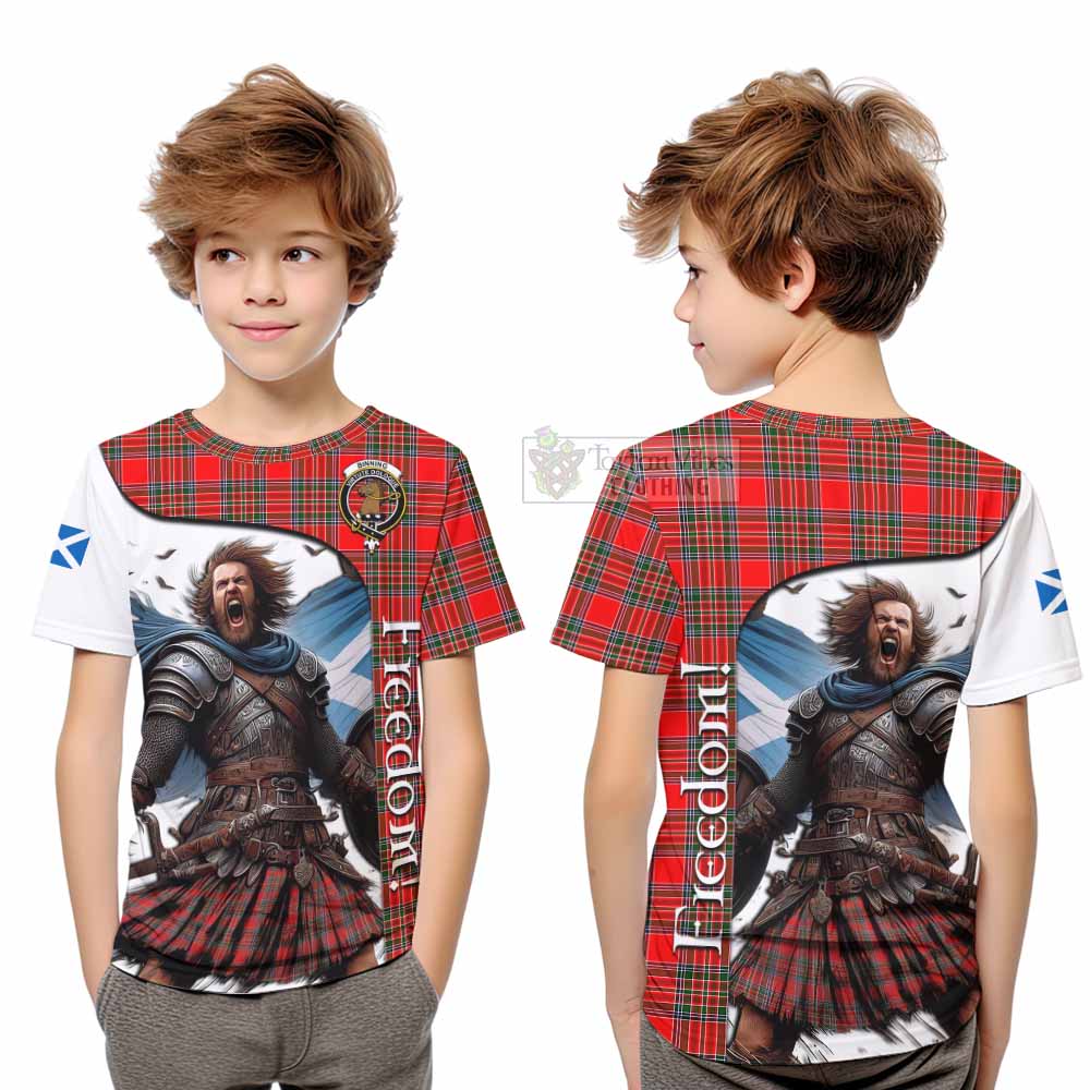 Tartan Vibes Clothing Binning Crest Tartan Kid T-Shirt Inspired by the Freedom of Scottish Warrior