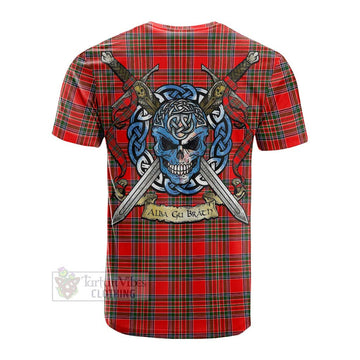 Binning Tartan Cotton T-shirt with Family Crest Celtic Skull Style