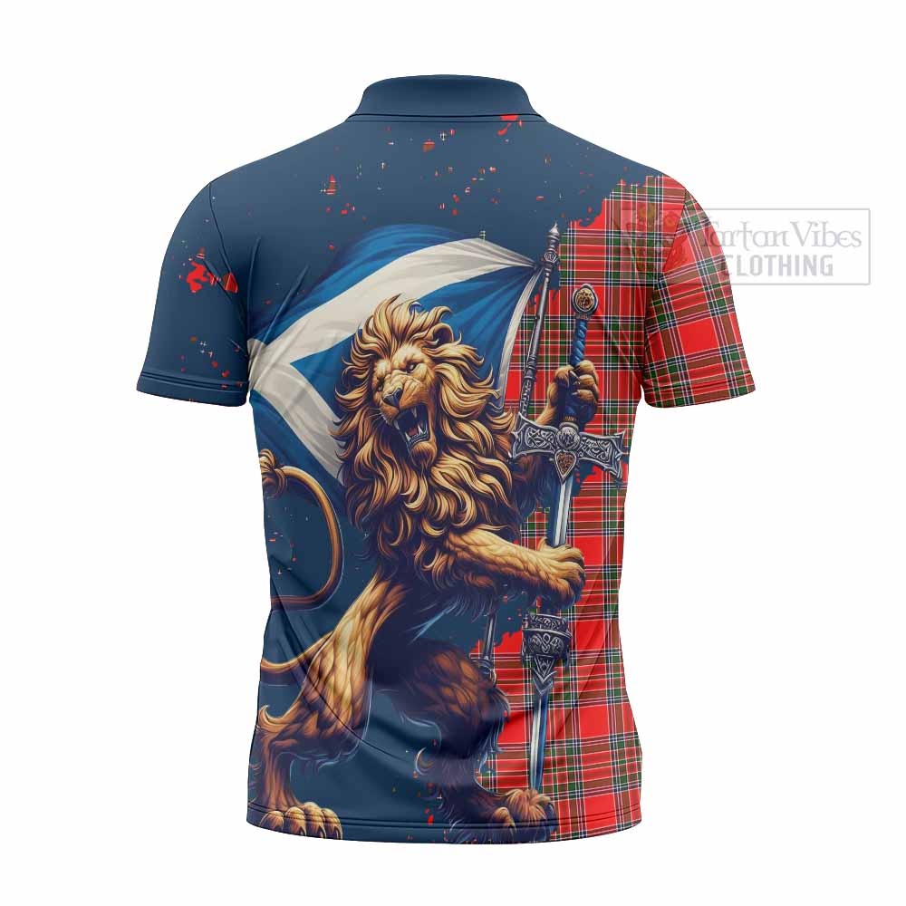 Tartan Vibes Clothing Binning Tartan Family Crest Zipper Polo Shirt with Scottish Majestic Lion