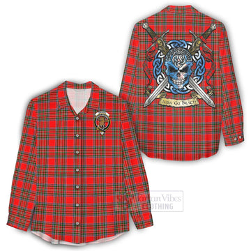 Binning Tartan Women's Casual Shirt with Family Crest Celtic Skull Style