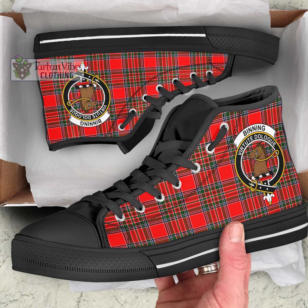 Tartan Vibes Clothing Binning Tartan High Top Shoes with Family Crest