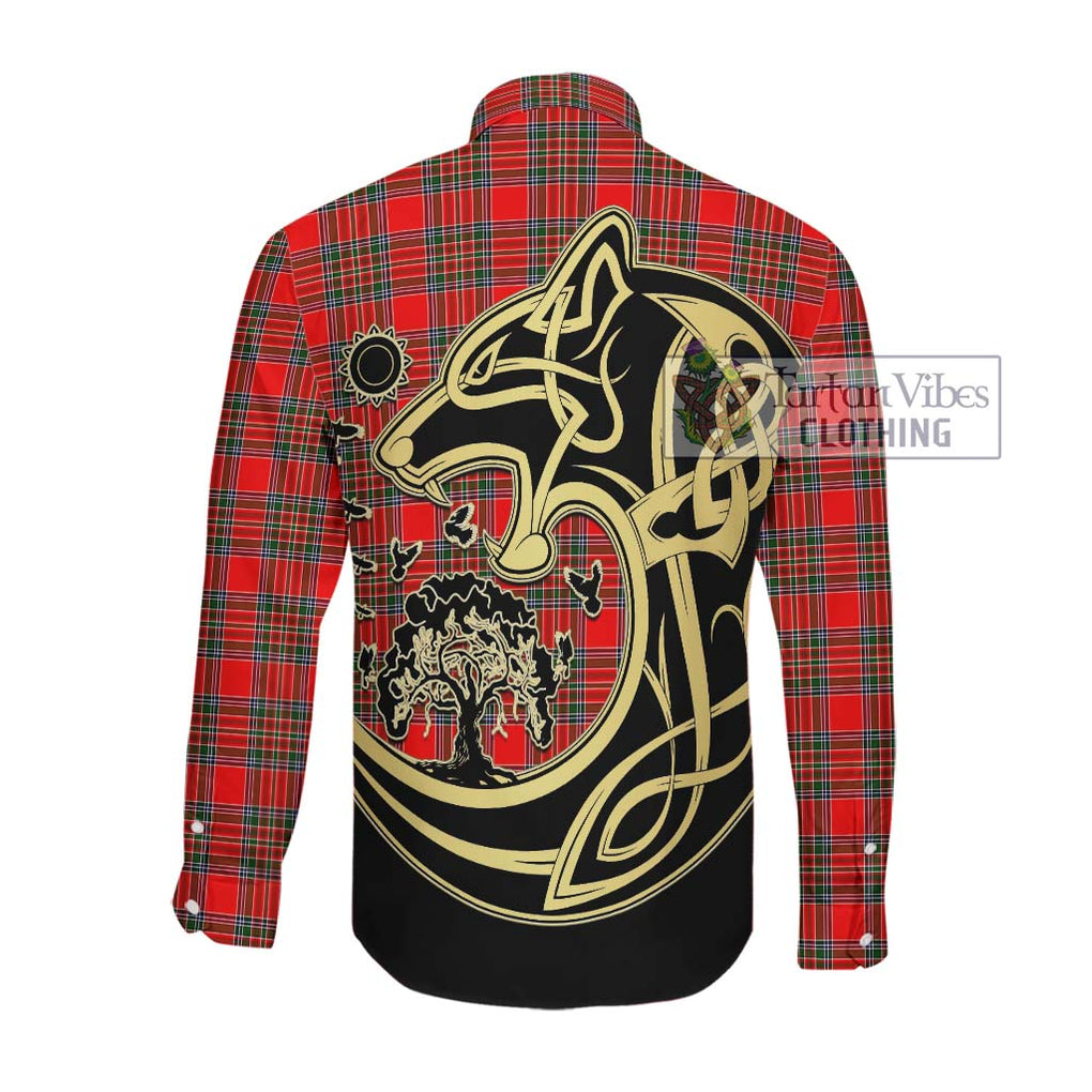 Binning Tartan Long Sleeve Button Shirt with Family Crest Celtic Wolf Style Men's Shirt - Tartan Vibes Clothing