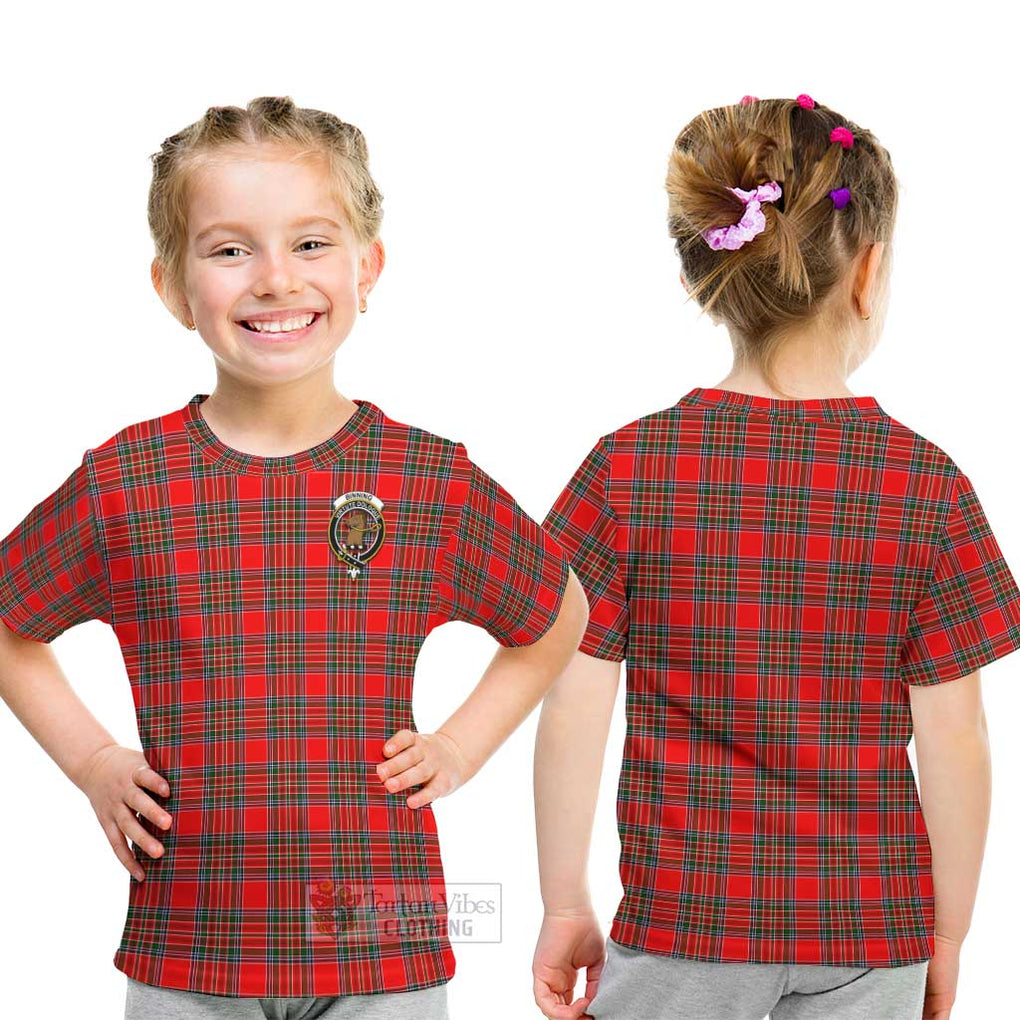 Binning Tartan Kid T-Shirt with Family Crest - Tartanvibesclothing Shop