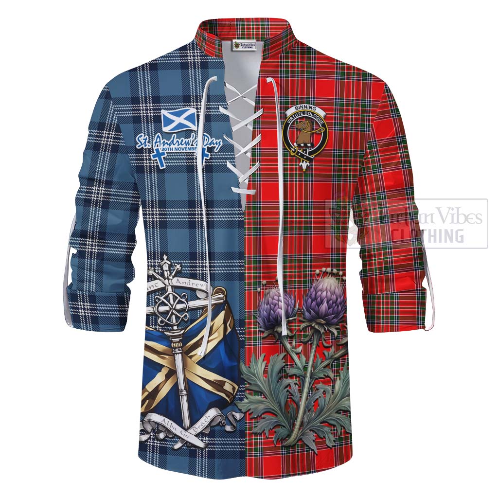 Tartan Vibes Clothing Binning Tartan Ghillie Kilt Shirt Happy St. Andrew's Day Half Tartan Style