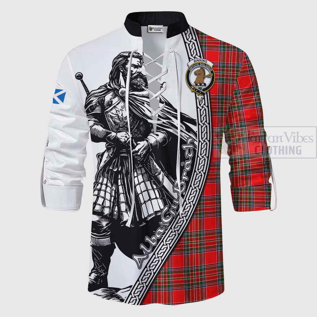 Tartan Vibes Clothing Binning Tartan Clan Crest Ghillie Kilt Shirt with Highlander Warrior Celtic Style