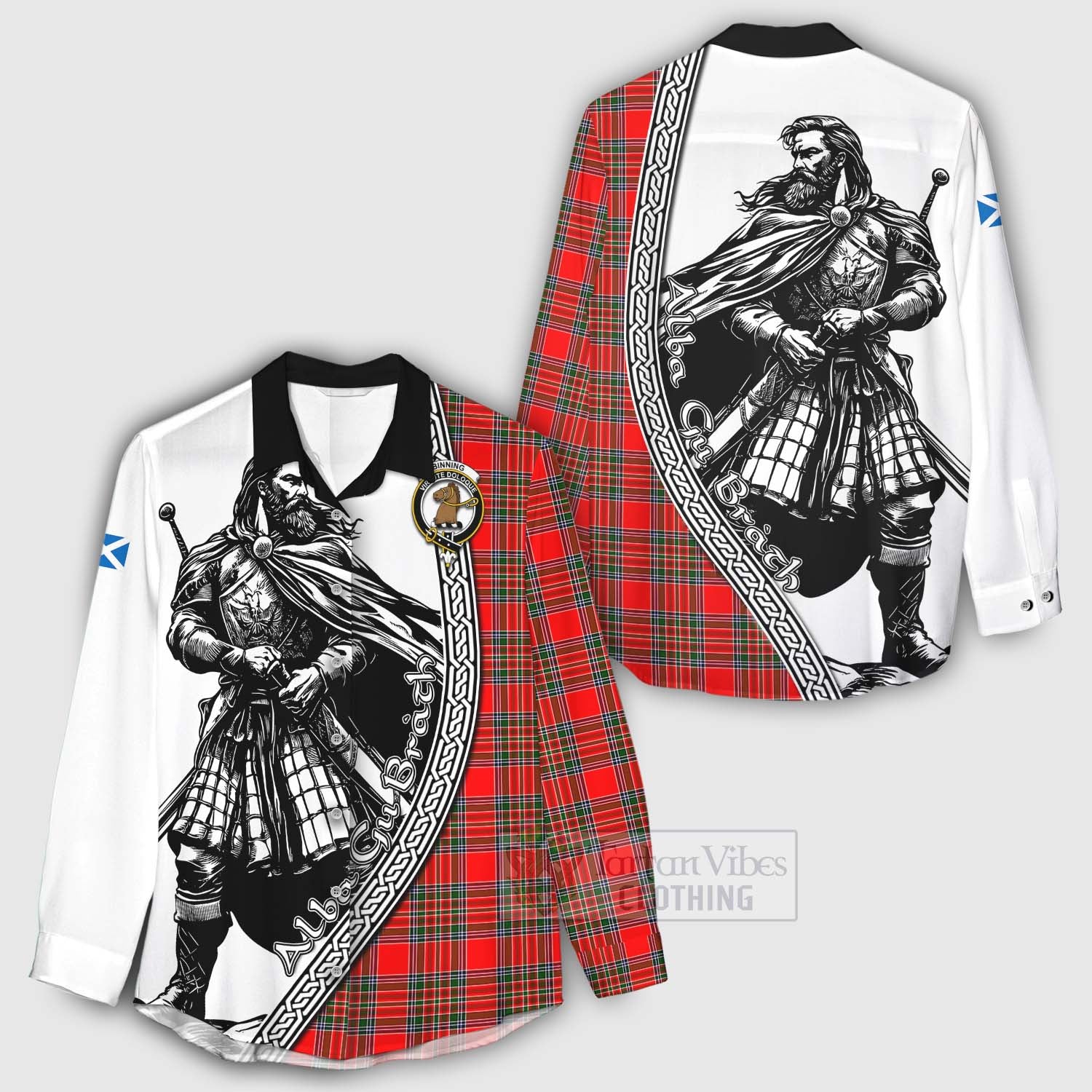 Tartan Vibes Clothing Binning Tartan Clan Crest Women's Casual Shirt with Highlander Warrior Celtic Style