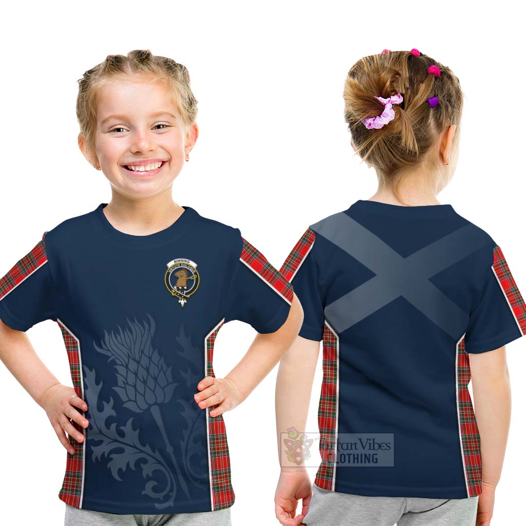 Tartan Vibes Clothing Binning Tartan Kid T-Shirt with Family Crest and Scottish Thistle Vibes Sport Style