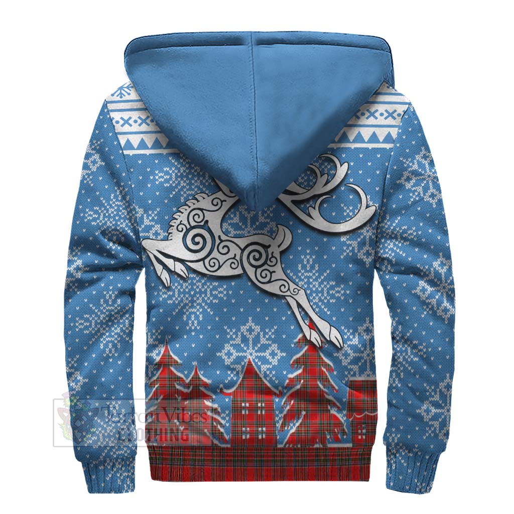 Tartan Vibes Clothing Binning Clan Christmas Sherpa Hoodie Celtic Reindeer Style