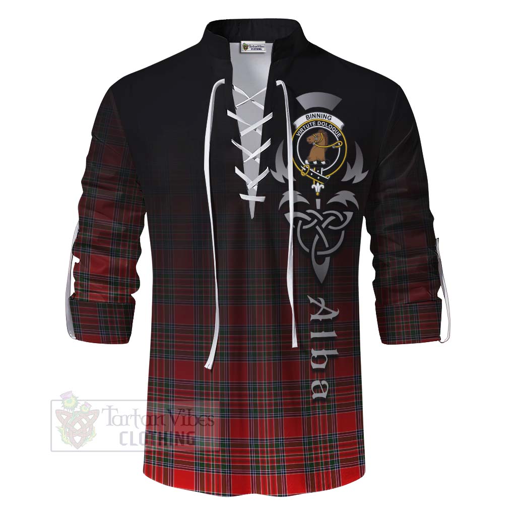 Tartan Vibes Clothing Binning Tartan Ghillie Kilt Shirt Featuring Alba Gu Brath Family Crest Celtic Inspired