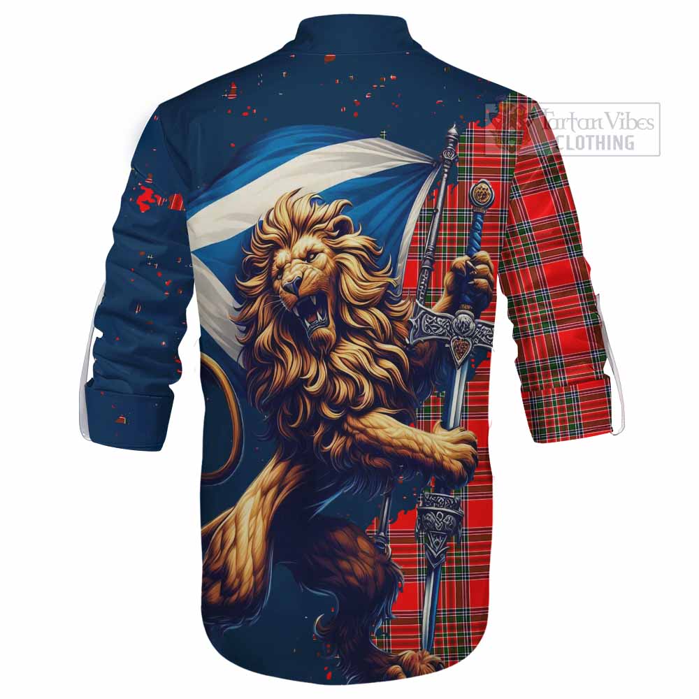 Tartan Vibes Clothing Binning Tartan Family Crest Ghillie Kilt Shirt with Scottish Majestic Lion