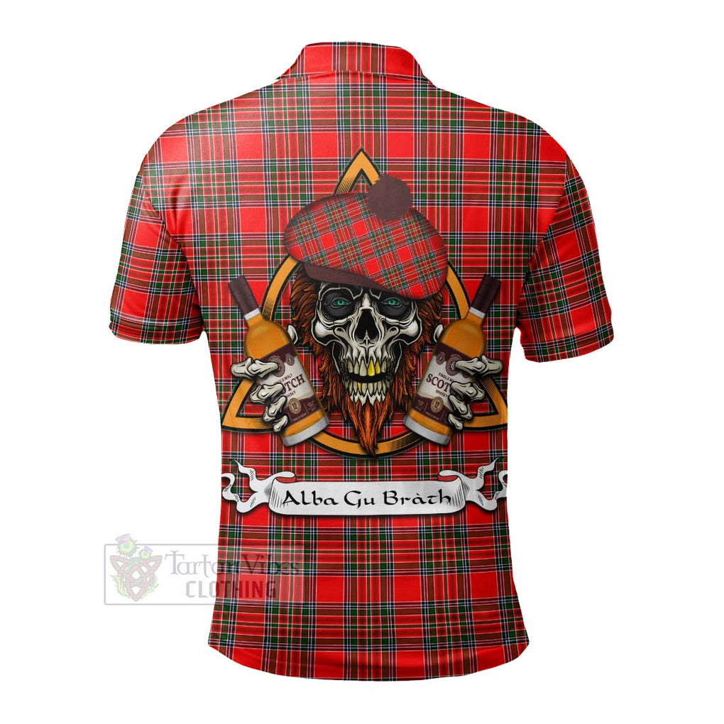 Tartan Vibes Clothing Binning Tartan Polo Shirt with Family Crest and Bearded Skull Holding Bottles of Whiskey