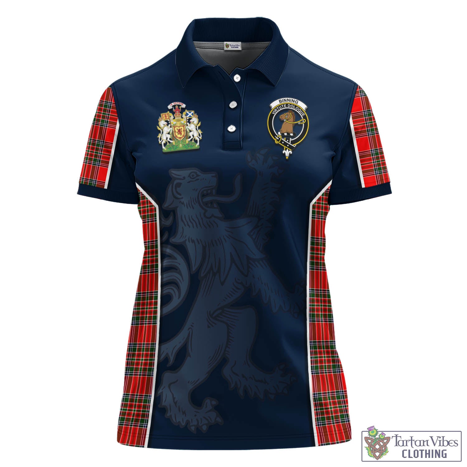 Tartan Vibes Clothing Binning Tartan Women's Polo Shirt with Family Crest and Lion Rampant Vibes Sport Style