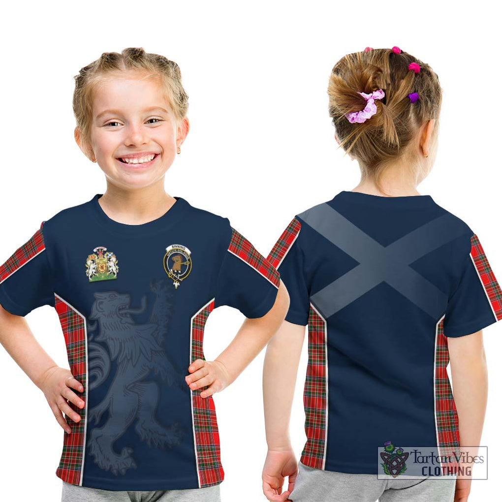 Binning Tartan Kid T-Shirt with Family Crest and Lion Rampant Vibes Sport Style - Tartan Vibes Clothing