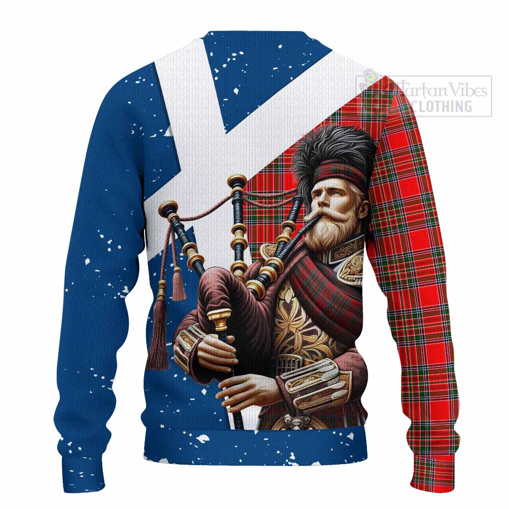 Tartan Vibes Clothing Binning Tartan Knitted Sweater with Family Crest Scottish Bagpiper Vibes