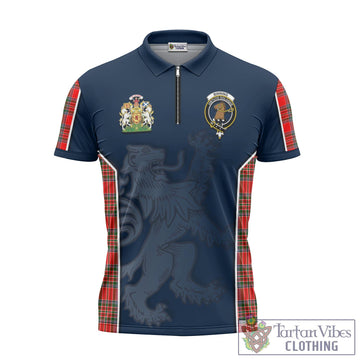 Binning Tartan Zipper Polo Shirt with Family Crest and Lion Rampant Vibes Sport Style