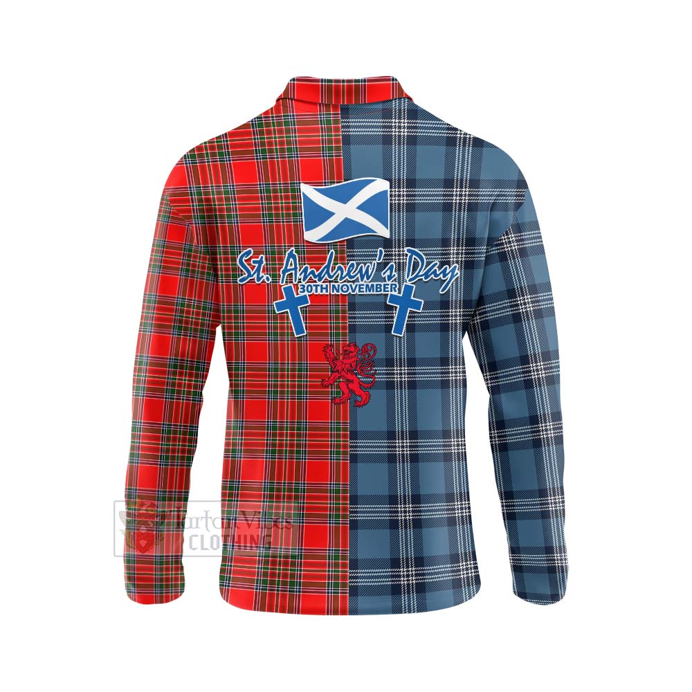 Tartan Vibes Clothing Binning Tartan Long Sleeve Polo Shirt Happy St. Andrew's Day Half Tartan Style