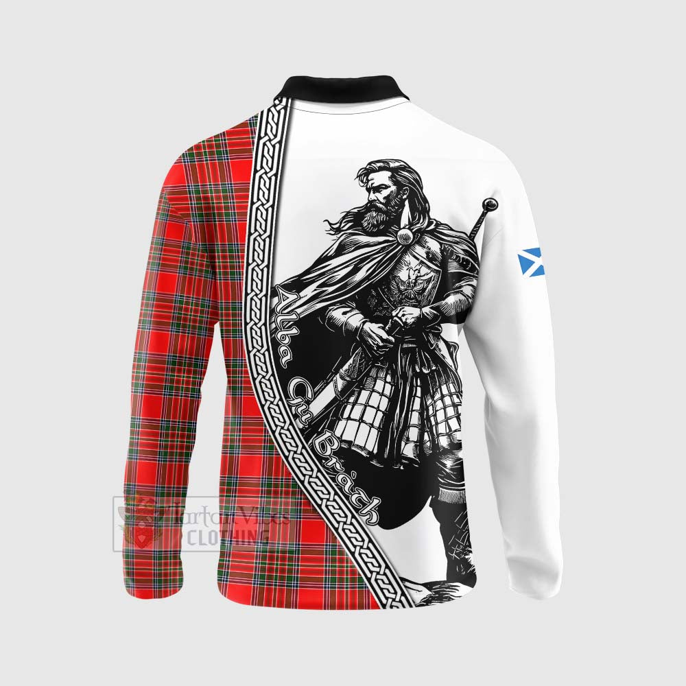 Tartan Vibes Clothing Binning Tartan Clan Crest Long Sleeve Polo Shirt with Highlander Warrior Celtic Style