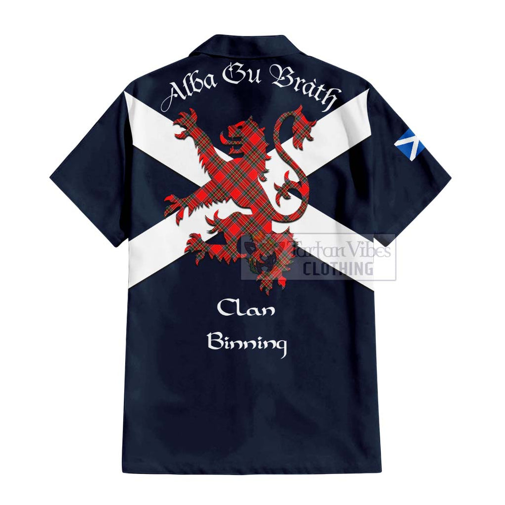 Tartan Vibes Clothing Binning Tartan Lion Rampant Short Sleeve Button Shirt – Proudly Display Your Heritage with Alba Gu Brath and Clan Name