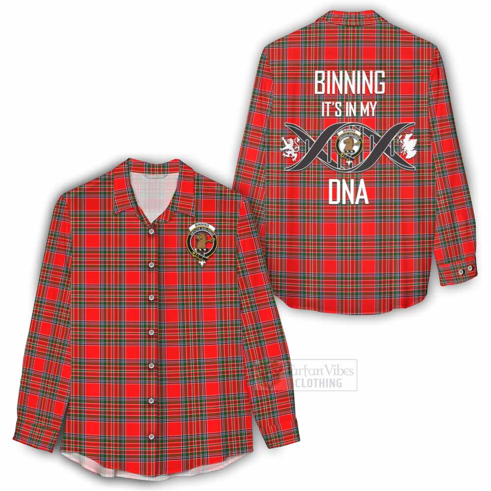 Tartan Vibes Clothing Binning Tartan Women's Casual Shirt with Family Crest DNA In Me Style