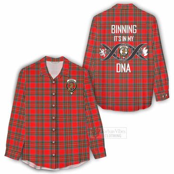 Binning Tartan Women's Casual Shirt with Family Crest DNA In Me Style