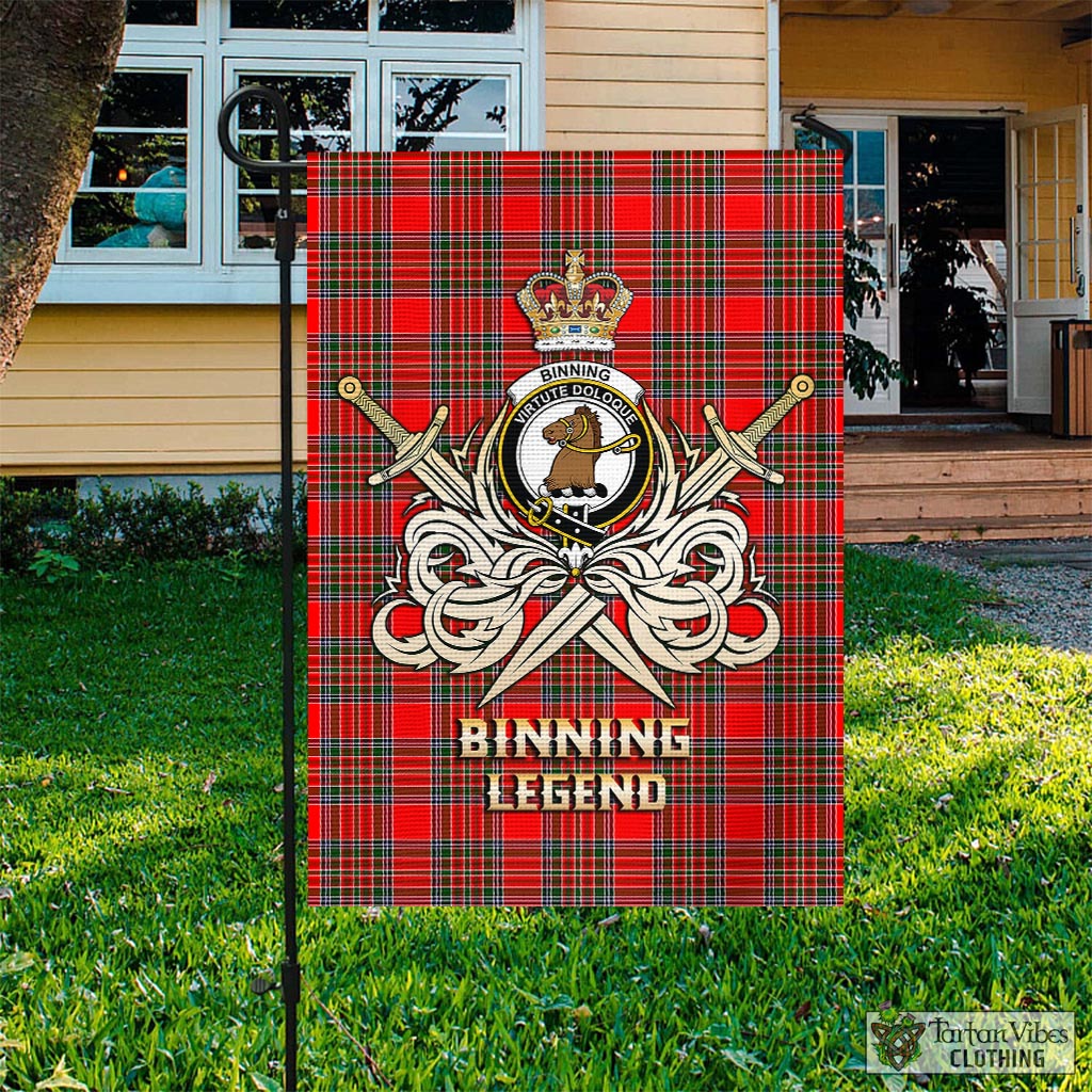 Tartan Vibes Clothing Binning Tartan Flag with Clan Crest and the Golden Sword of Courageous Legacy