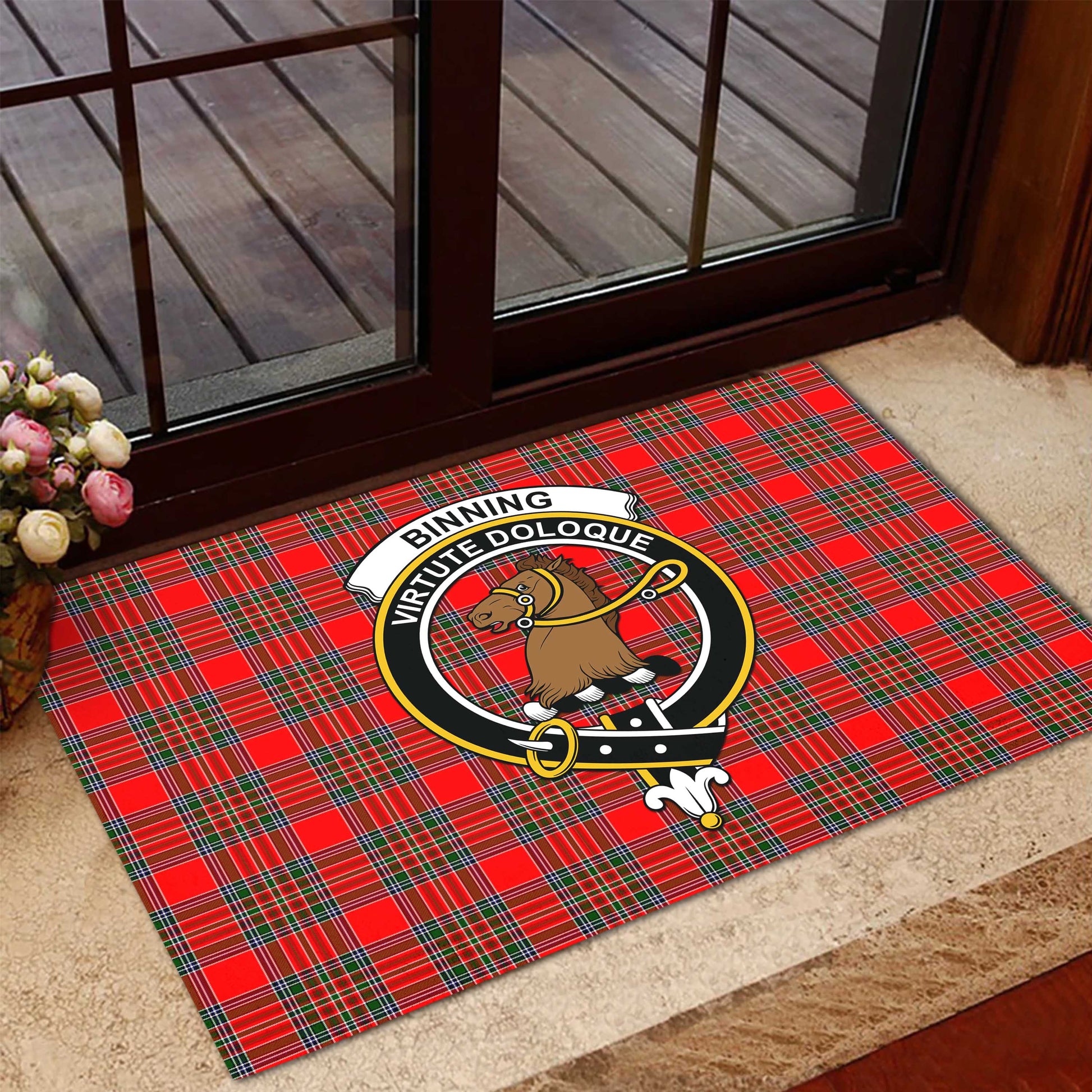 Binning Tartan Door Mat with Family Crest - Tartanvibesclothing