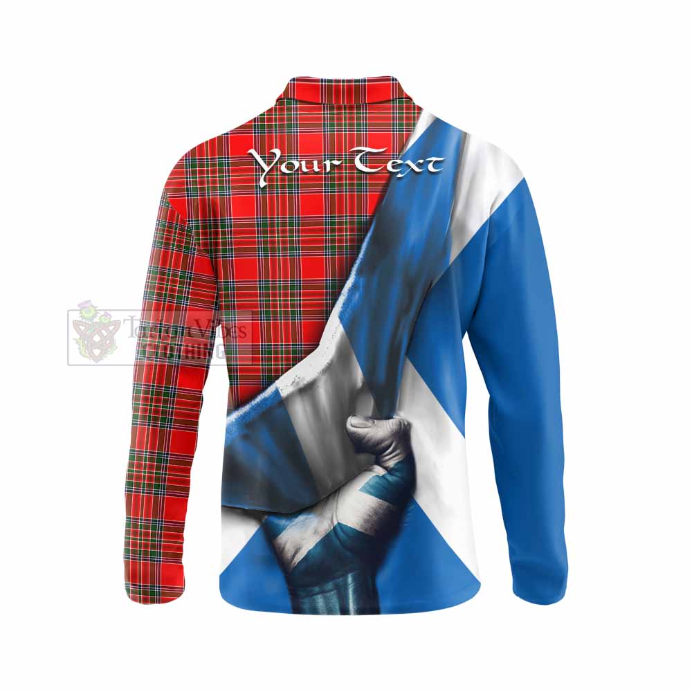 Tartan Vibes Clothing Binning Tartan Long Sleeve Polo Shirt with Family Crest Scotland Patriotic Style