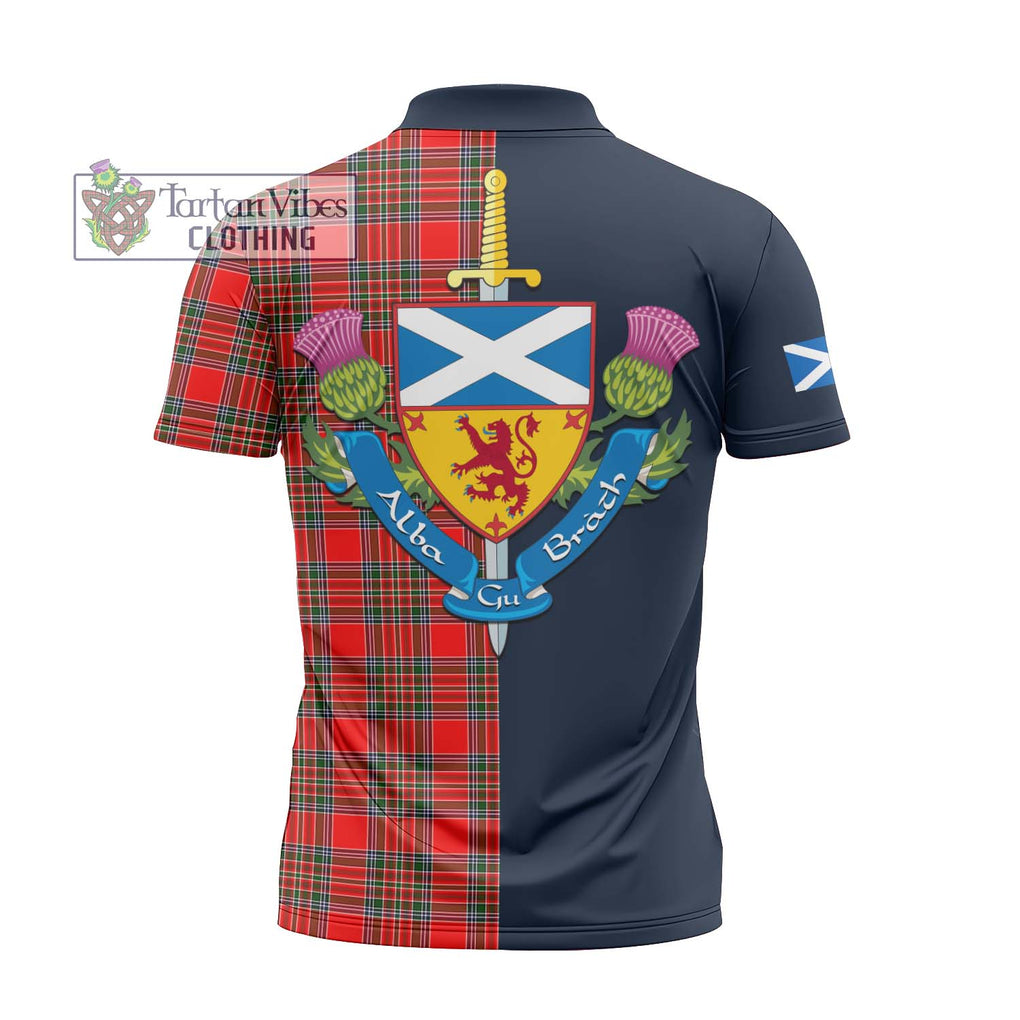 Tartan Vibes Clothing Binning Tartan Zipper Polo Shirt with Scottish Lion Royal Arm Half Style