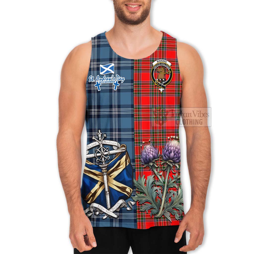 Tartan Vibes Clothing Binning Tartan Men's Tank Top Happy St. Andrew's Day Half Tartan Style