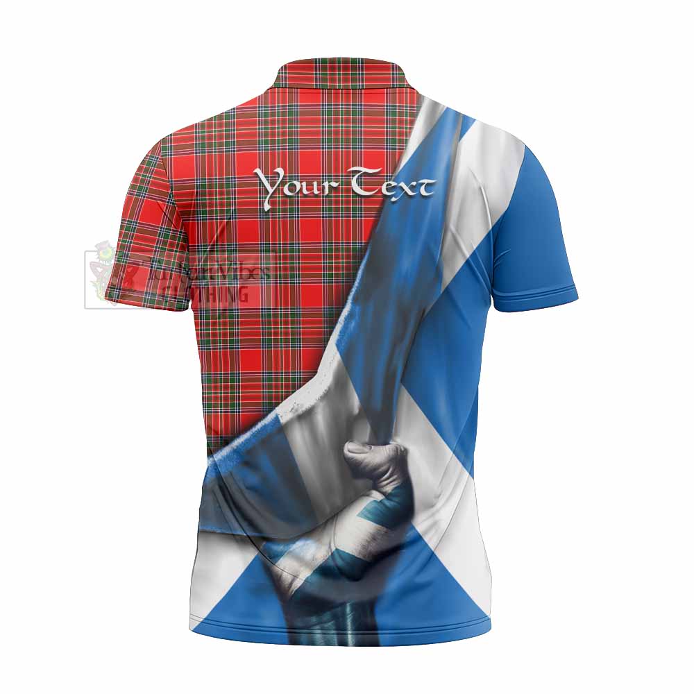 Tartan Vibes Clothing Binning Tartan Zipper Polo Shirt with Family Crest Scotland Patriotic Style