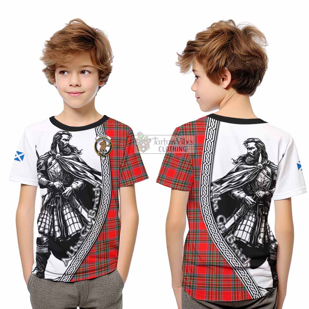 Binning Tartan Clan Crest Kid T-Shirt with Highlander Warrior Celtic Style