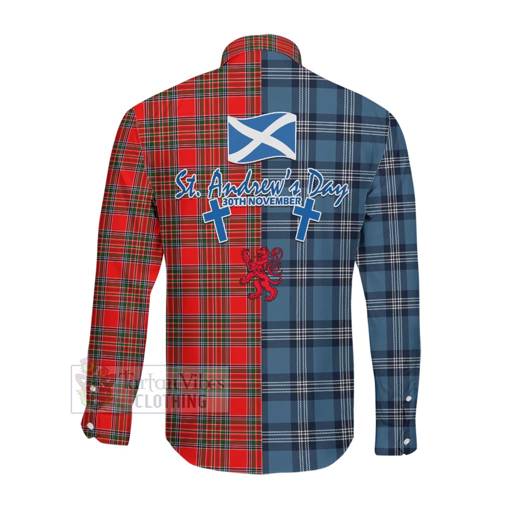 Tartan Vibes Clothing Binning Tartan Long Sleeve Button Shirt Happy St. Andrew's Day Half Tartan Style