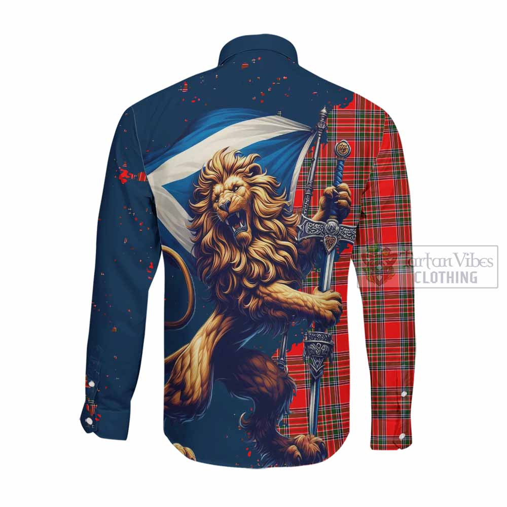 Tartan Vibes Clothing Binning Tartan Family Crest Long Sleeve Button Shirt with Scottish Majestic Lion