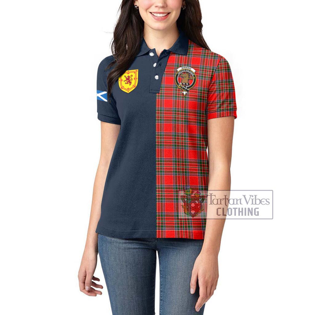 Tartan Vibes Clothing Binning Tartan Women's Polo Shirt with Scottish Lion Royal Arm Half Style