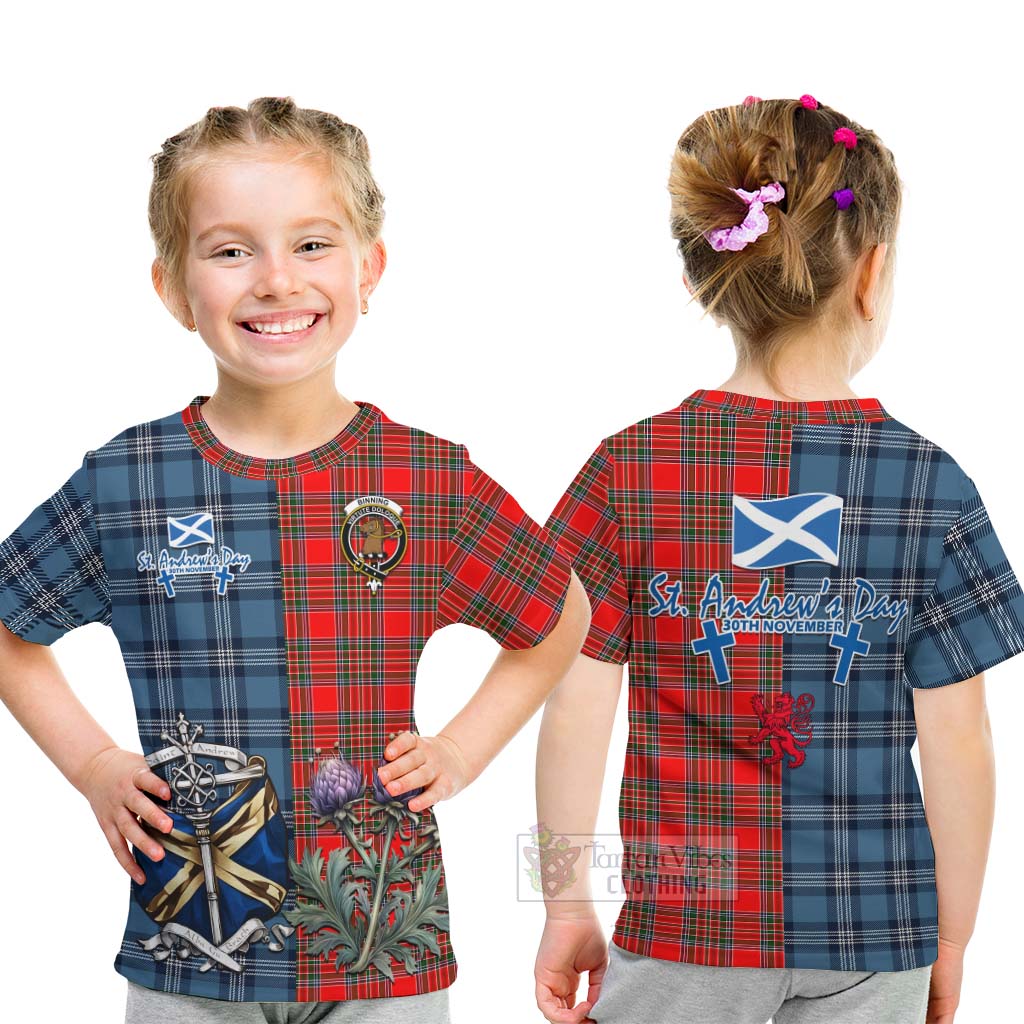 Tartan Vibes Clothing Binning Tartan Kid T-Shirt Happy St. Andrew's Day Half Tartan Style