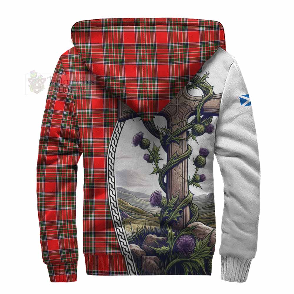 Tartan Vibes Clothing Binning Tartan Sherpa Hoodie with Family Crest and St. Andrew's Cross Accented by Thistle Vines