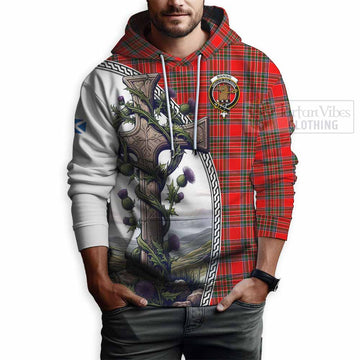 Binning Tartan Hoodie with Family Crest and St. Andrew's Cross Accented by Thistle Vines