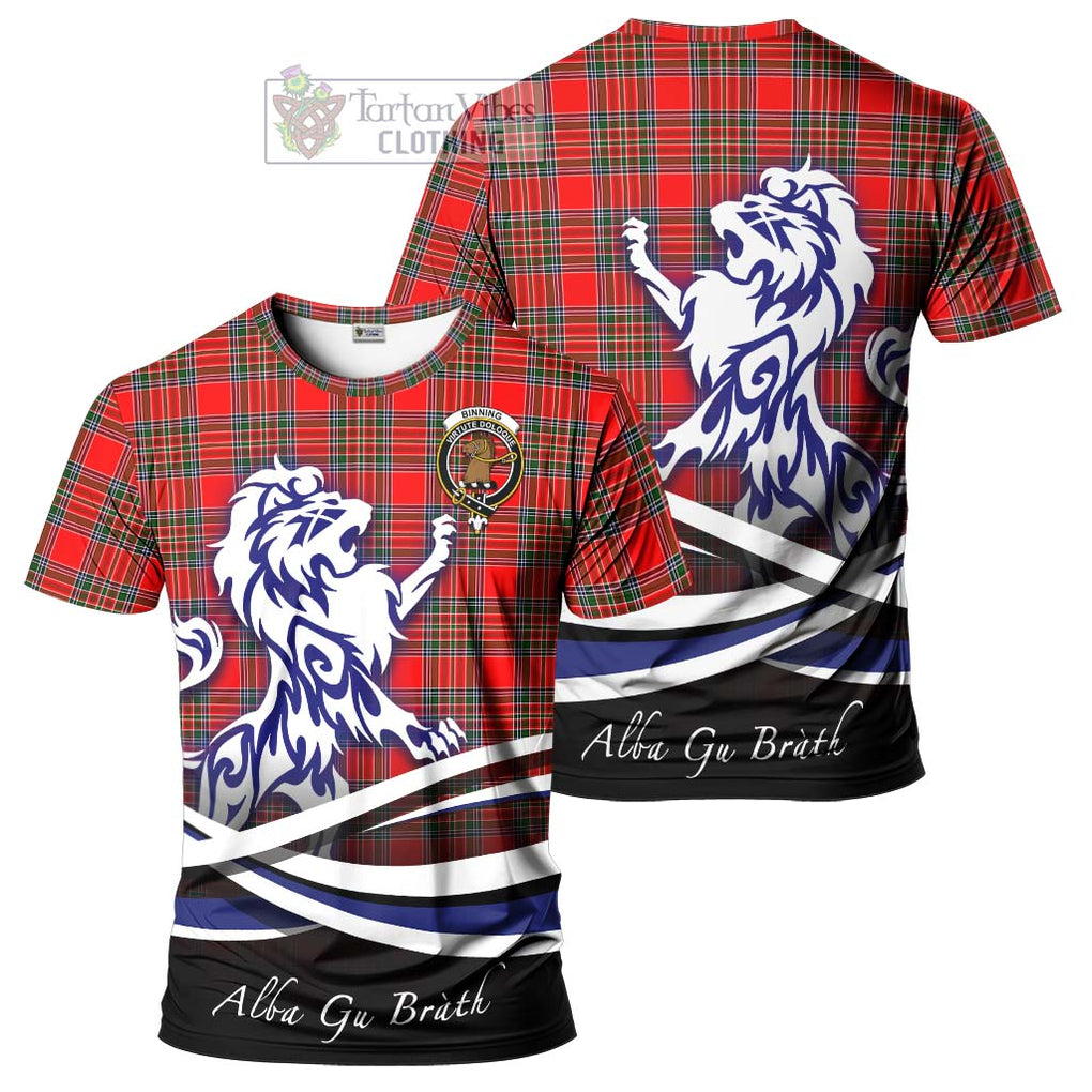 Tartan Vibes Clothing Binning Tartan Cotton T-shirt with Alba Gu Brath Regal Lion Emblem