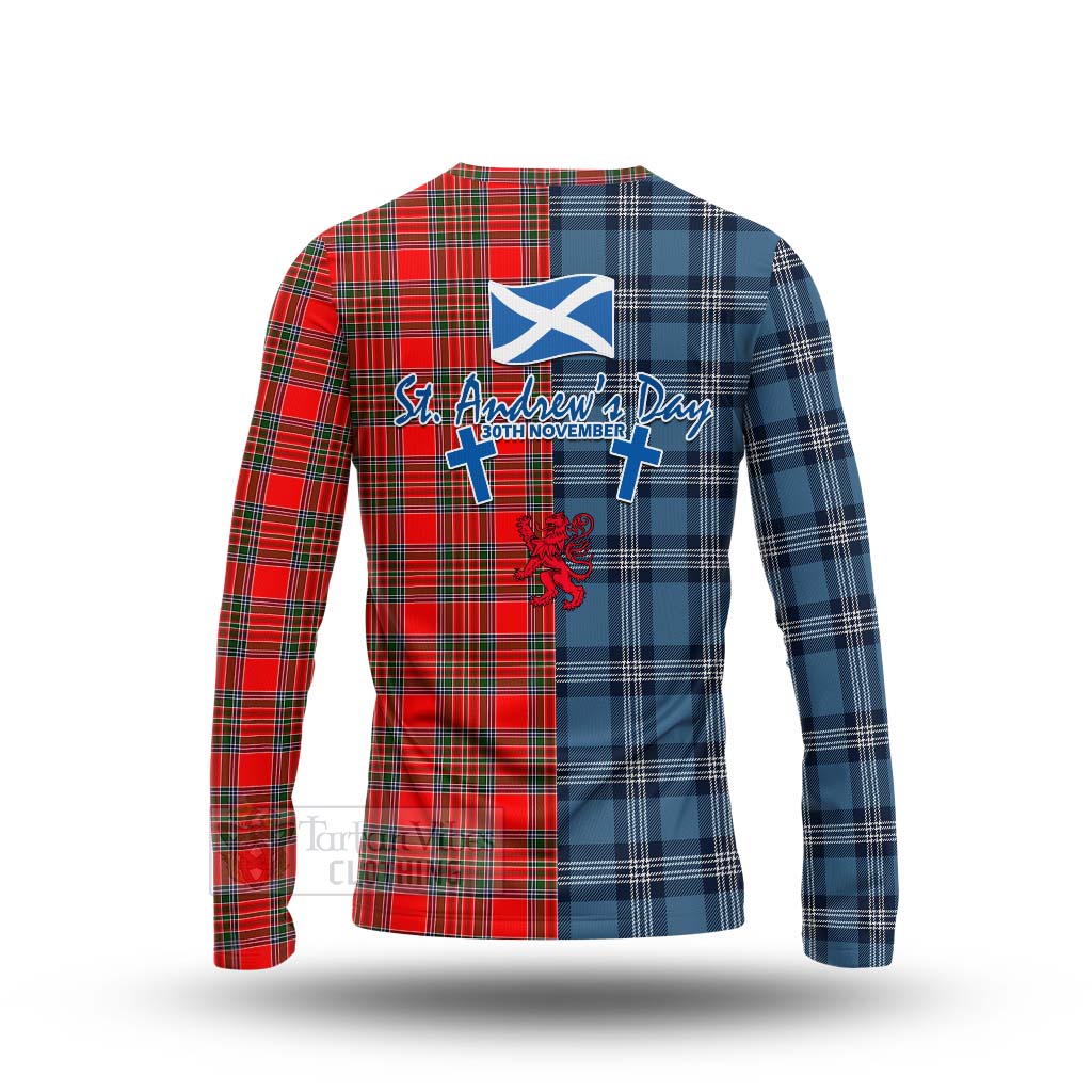 Tartan Vibes Clothing Binning Tartan Long Sleeve T-Shirt Happy St. Andrew's Day Half Tartan Style