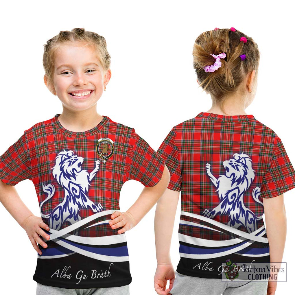 Binning Tartan Kid T-Shirt with Alba Gu Brath Regal Lion Emblem - Tartanvibesclothing Shop