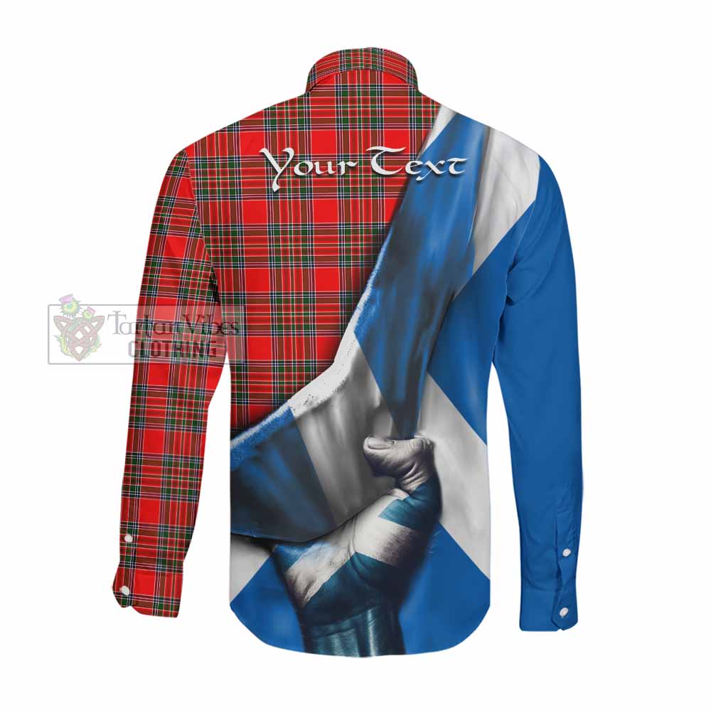 Tartan Vibes Clothing Binning Tartan Long Sleeve Button Shirt with Family Crest Scotland Patriotic Style