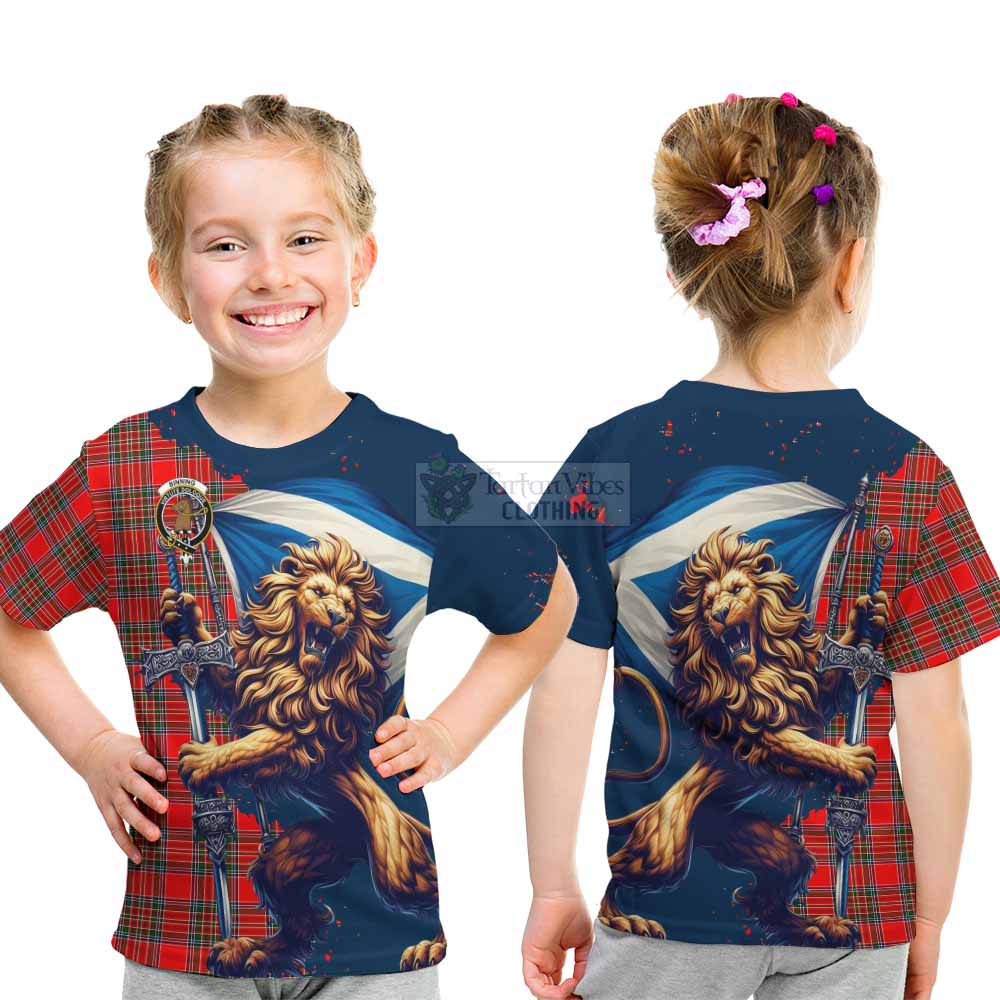 Tartan Vibes Clothing Binning Tartan Family Crest Kid T-Shirt with Scottish Majestic Lion