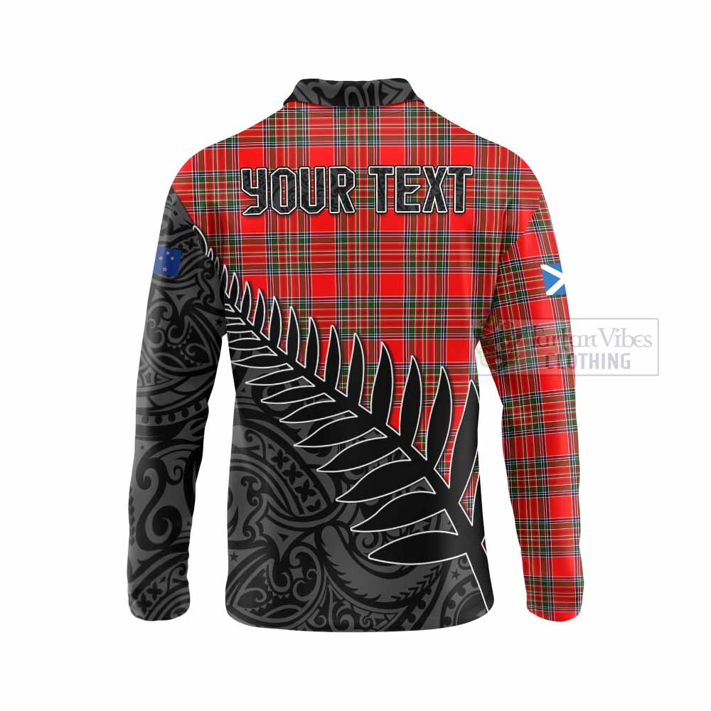 Tartan Vibes Clothing Binning Crest Tartan Long Sleeve Polo Shirt with New Zealand Silver Fern Half Style