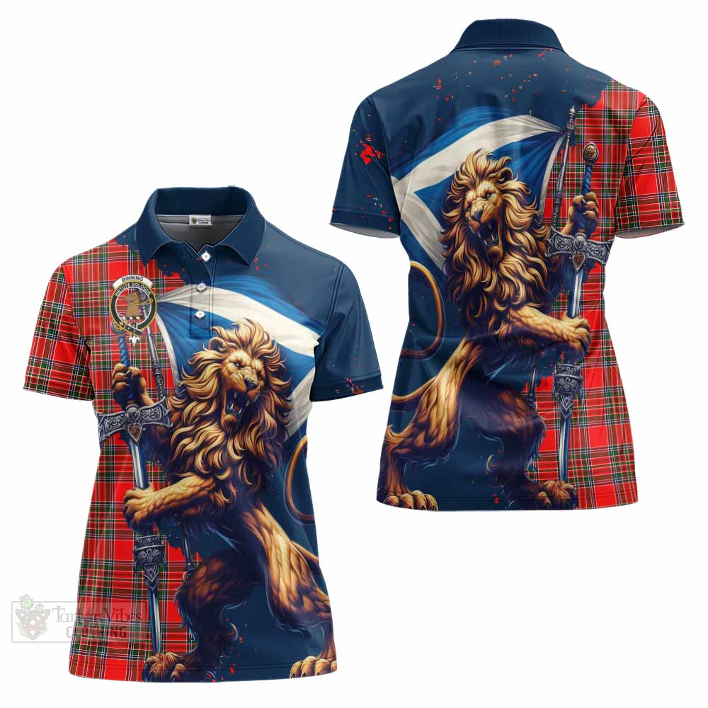 Tartan Vibes Clothing Binning Tartan Family Crest Women's Polo Shirt with Scottish Majestic Lion