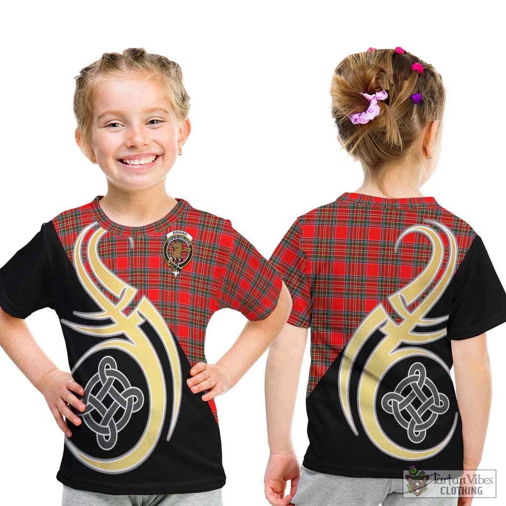 Binning Tartan Kid T-Shirt with Family Crest and Celtic Symbol Style - Tartan Vibes Clothing