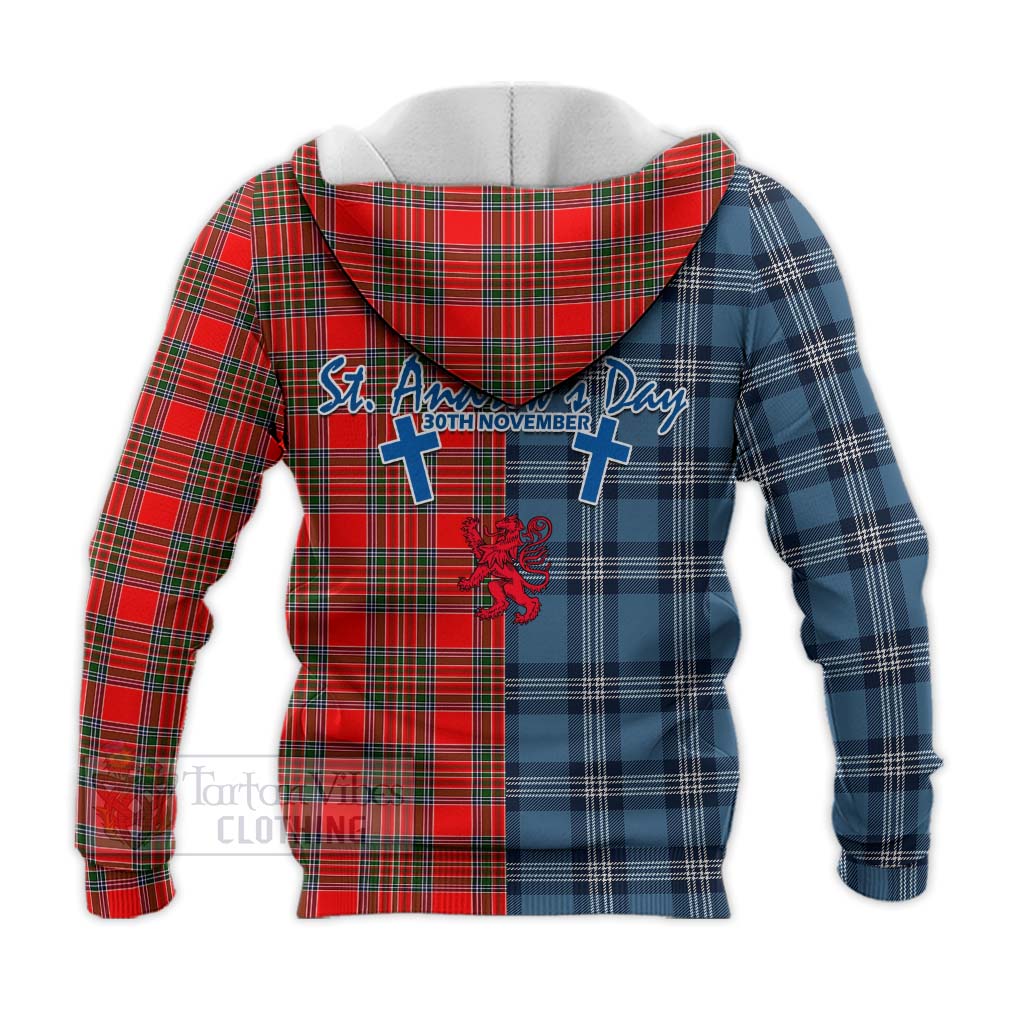 Tartan Vibes Clothing Binning Tartan Knitted Hoodie Happy St. Andrew's Day Half Tartan Style