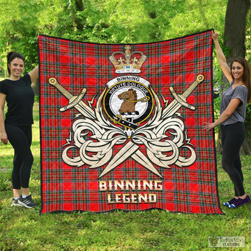 Binning Tartan Quilt with Clan Crest and the Golden Sword of Courageous Legacy