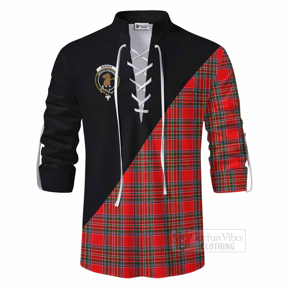 Tartan Vibes Clothing Binning Tartan Ghillie Kilt Shirt with Family Crest and Military Logo Style