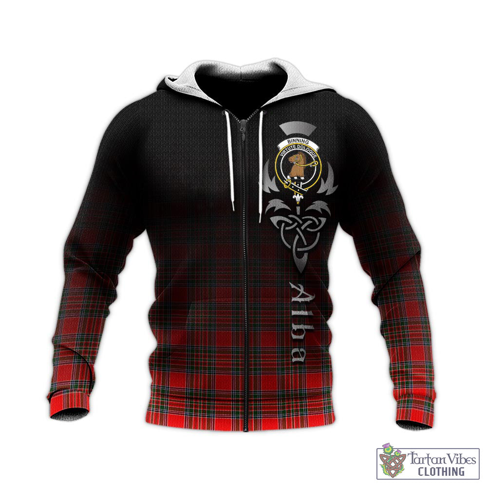 Tartan Vibes Clothing Binning Tartan Knitted Hoodie Featuring Alba Gu Brath Family Crest Celtic Inspired